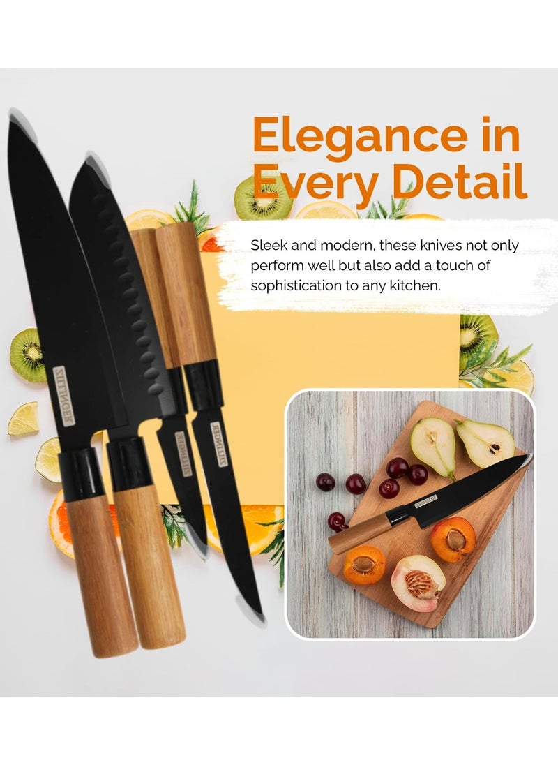 ZILLINGER - 4-Piece Chef's Knife Set for Kitchen Precision Cutting Culinary Masterpieces - Premium Stainless Steel Blades For Cutting, Slicing, Chopping, And Dicing Meat/Vegetables/Fruits (Black) - Image 1