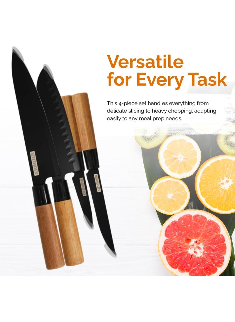 ZILLINGER - 4-Piece Chef's Knife Set for Kitchen Precision Cutting Culinary Masterpieces - Premium Stainless Steel Blades For Cutting, Slicing, Chopping, And Dicing Meat/Vegetables/Fruits (Black) - Image 1