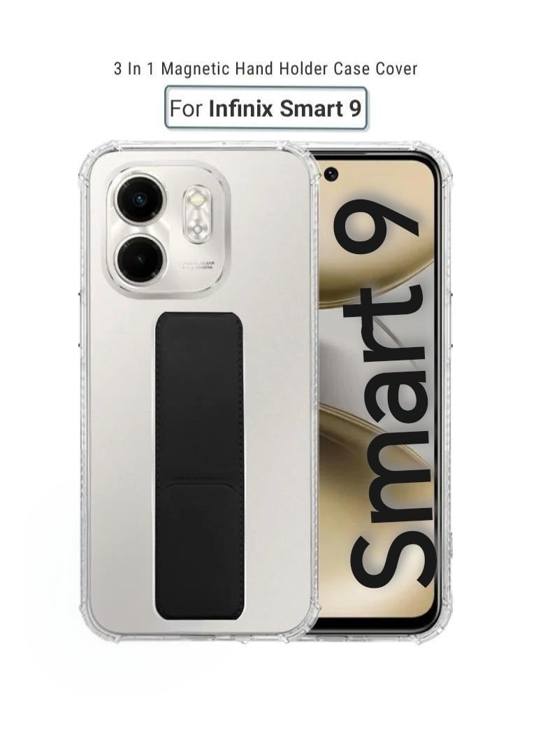 ARMOR Case Cover For Infinix Smart 9 With Magnetic Hand Grip 3 in 1 Clear / Black - Image 1