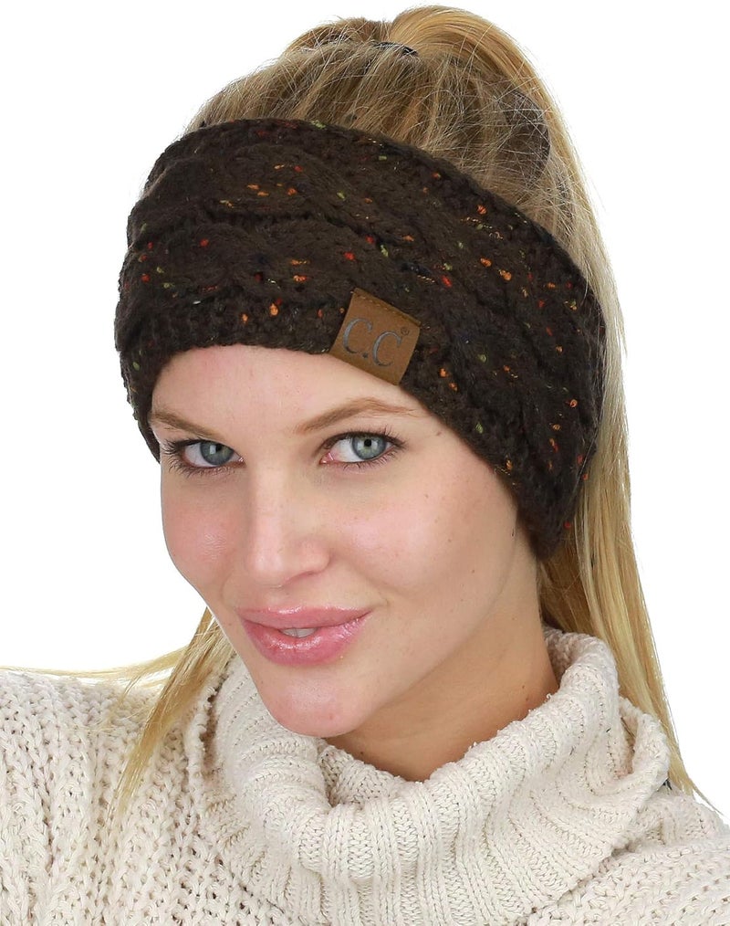 Cc Soft Stretch Winter Warm Cable Knit Fuzzy Lined Ear Warmer Headband - Image 1