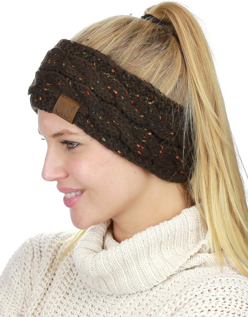 Cc Soft Stretch Winter Warm Cable Knit Fuzzy Lined Ear Warmer Headband - Image 2