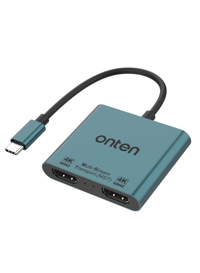 أونتن محول ONTEN OTN-9175B من USB-C إلى منفذي HDMI، محول شاشة مزدوجة بدقة 4K فائقة الوضوح، يدعم وضعَي العرض المتطابق والعرض الممتد، هيكل خفيف الوزن من سبائك الألومنيوم، تصميم سهل الاستخدام (التوصيل والتشغيل) لأجهزة الكمبيوتر المحمولة، وأجهزة MacBook، وأجهزة الكمبيوتر الشخصية، ومحطات العمل، والشاشات، وأجهزة التلفزيون، والعروض التقديمية، والألعاب، والترفيه المنزلي - Image 1