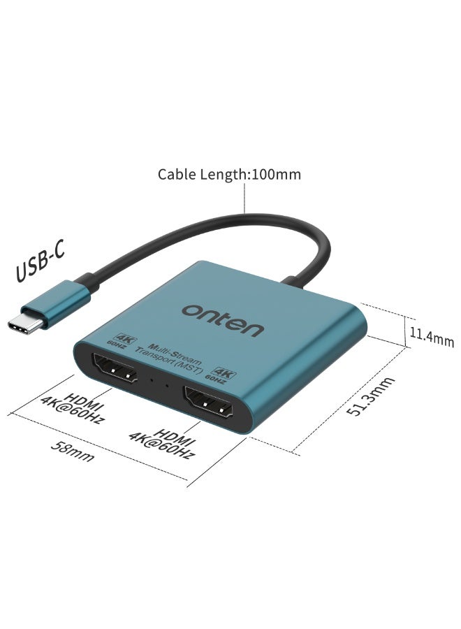 أونتن محول ONTEN OTN-9175B من USB-C إلى منفذي HDMI، محول شاشة مزدوجة بدقة 4K فائقة الوضوح، يدعم وضعَي العرض المتطابق والعرض الممتد، هيكل خفيف الوزن من سبائك الألومنيوم، تصميم سهل الاستخدام (التوصيل والتشغيل) لأجهزة الكمبيوتر المحمولة، وأجهزة MacBook، وأجهزة الكمبيوتر الشخصية، ومحطات العمل، والشاشات، وأجهزة التلفزيون، والعروض التقديمية، والألعاب، والترفيه المنزلي - Image 2