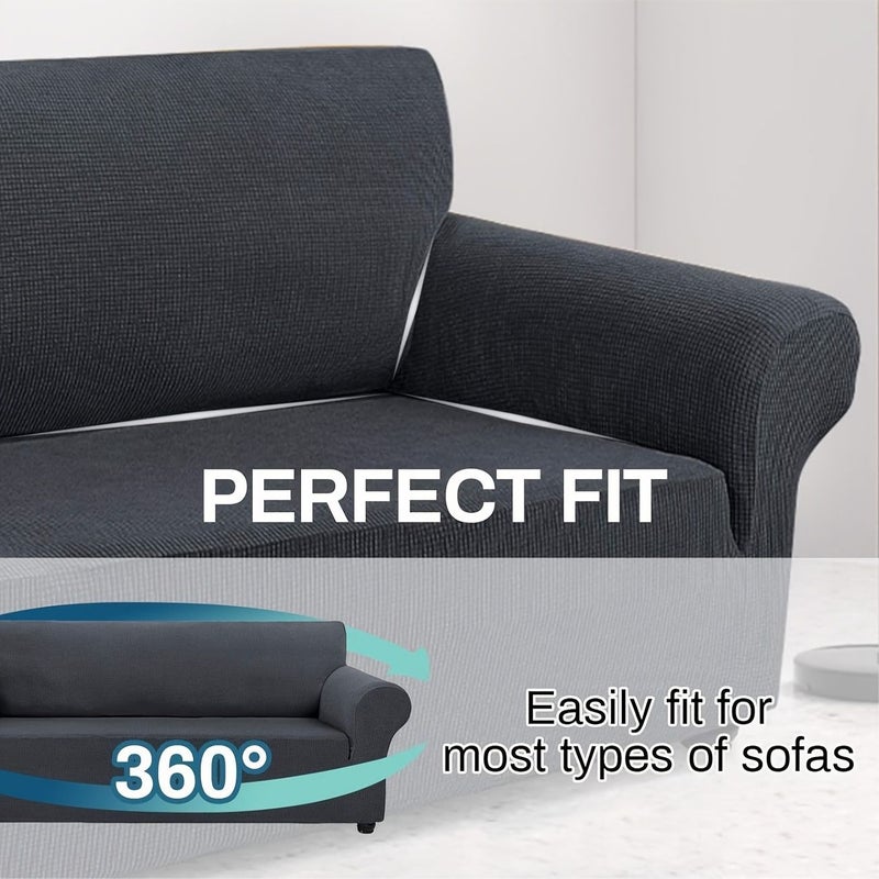 Classic Jacquard Stretch Sofa Cover 3 Seater Light Coffee Elastic Closure High Stretch Polar Fleece Fabric Furniture Protector Machine Washable - Image 4