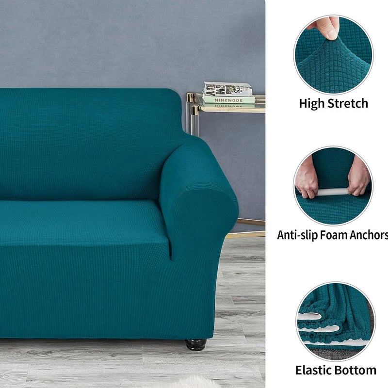 Classic Jacquard Stretch Sofa Cover 3 Seater Light Coffee Elastic Closure High Stretch Polar Fleece Fabric Furniture Protector Machine Washable - Image 2