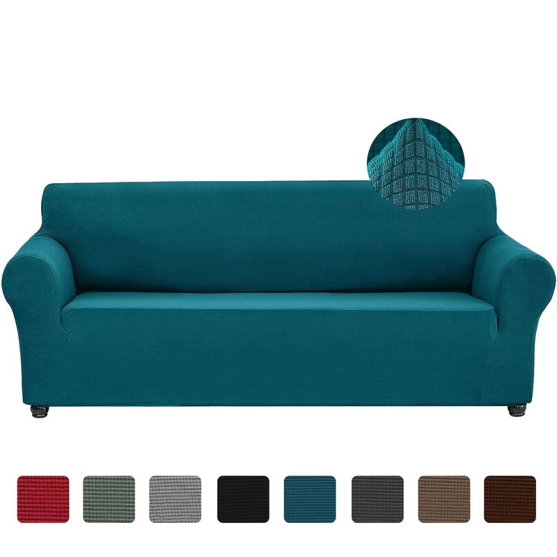 Classic Jacquard Stretch Sofa Cover 3 Seater Light Coffee Elastic Closure High Stretch Polar Fleece Fabric Furniture Protector Machine Washable - Image 1