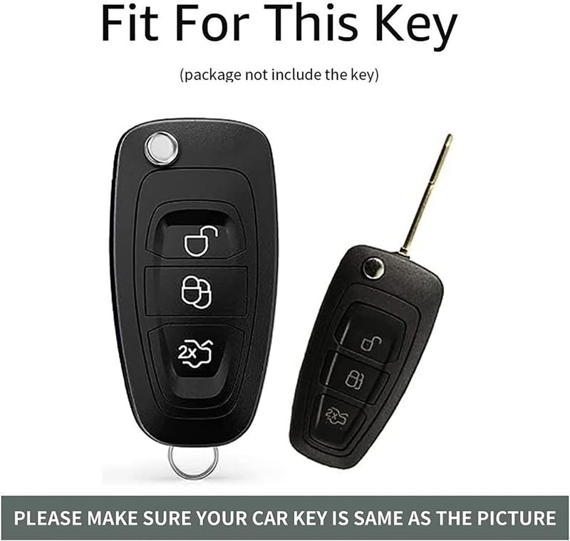 ontto Metal Leather Car Key Fob Cover for Ford Vehicles with Keychain - Image 2