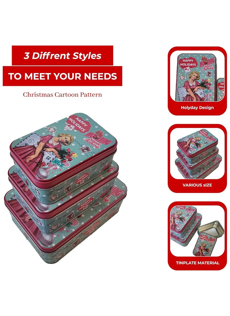 Generic SWEET BAKERY Metal Tins with Lids Pack of 3 having Large, Medium and Small Size boxes kitchen Container Pink Color Happy Holidays Print Designs for gifting, cookies and storage  - Image 4