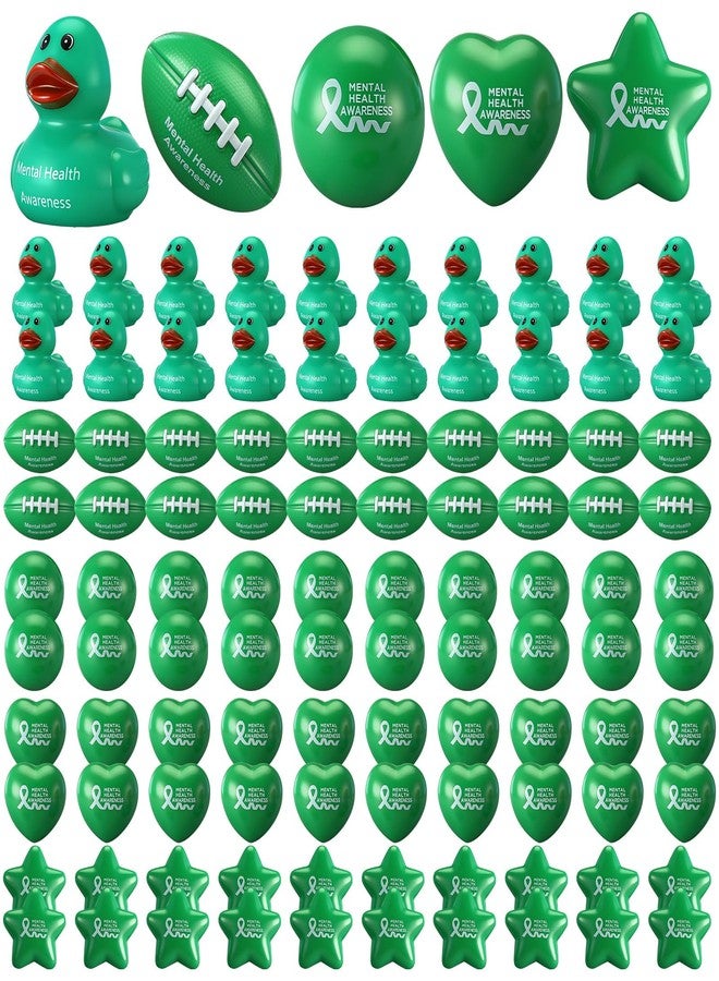 Arrowbash 50 Pcs Mental Health Awareness Items Include Green Rubber Duck Football Star Heart Stress Ball, Anxiety Relief Tool for Mental Health Month Gifts School Healthcare & Fundraiser Giveaways - Image 1
