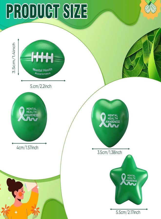 Arrowbash 50 Pcs Mental Health Awareness Items Include Green Rubber Duck Football Star Heart Stress Ball, Anxiety Relief Tool for Mental Health Month Gifts School Healthcare & Fundraiser Giveaways - Image 2