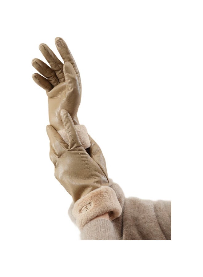 JIUMU Warm Leather Gloves For Women, Autumn And Winter Windproof And Cold-Resistant, Fleece-Lined, For Cycling, Driving, Electric Bicycles, Touchscreen Gloves - Image 2
