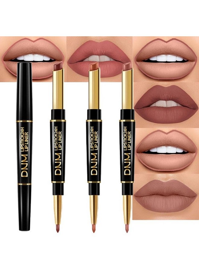 evpct 3Pcs Chestnut Nude Brown Matte Lip Liner And Lipstick Combo Set Kit For Women Dnm Antique Rose Magic Lipstick 24 Hours Original Lip Liner Makeup Stain Long Lasting Waterproof Smudge Proof Labial - Image 1