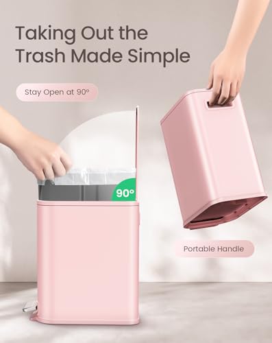 Cesun Small Bathroom Trash Can with Lid Soft Close, Step Pedal, 5 Liter / 1.3 Gallon Stainless Steel Garbage Can with Removable Inner Bucket, Waste Basket for Bathroom, Bedroom (Pink) - Image 5