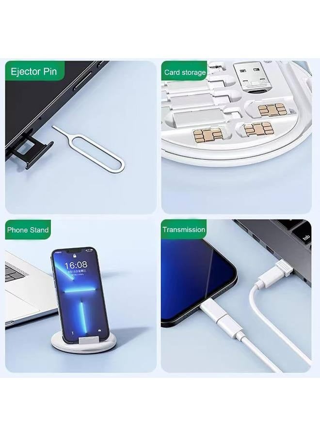 منظم كابلات سفر محمول متعدد الوظائف مع Lightning وMicro USB وTYPE-C و5 في 1 وشحن سريع 0.3 متر 60 وات وصندوق تخزين صغير لكابلات البيانات وحامل الهاتف وإخراج بطاقة SIM - Image 5