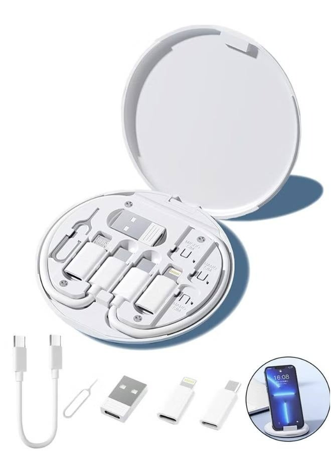 منظم كابلات سفر محمول متعدد الوظائف مع Lightning وMicro USB وTYPE-C و5 في 1 وشحن سريع 0.3 متر 60 وات وصندوق تخزين صغير لكابلات البيانات وحامل الهاتف وإخراج بطاقة SIM - Image 1