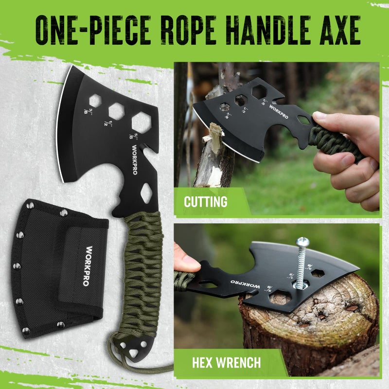 WORKPRO Camping Hatchet & Machete with Sheath, Camping Axe and Fixed Blade Hunting Knives with Paracord Handle, Headlamp, Flint, Camping Tool Set for Outdoor Hunting Survival - Image 2
