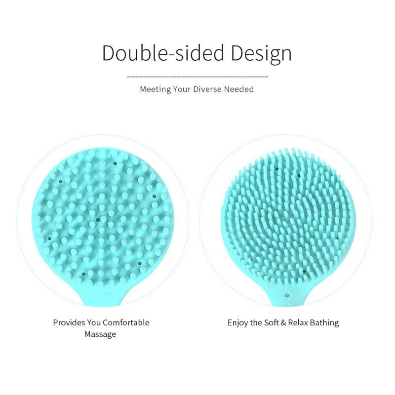Bath Scrubber: 2-Sided Silicone Shower Massage - Ergonomic Longer Handle, Hanging Hole Design for Dry, Sensitive, Acne Skin & Daily Shower Use - Image 4