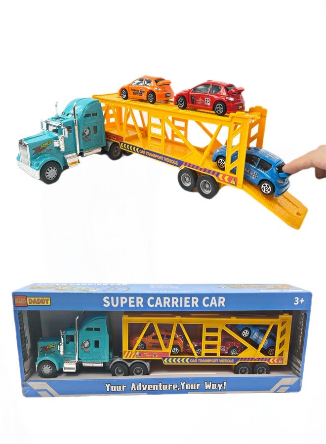 Big Daddy Heavy Duty Tractor Trailer Race Car Carrier Toy Truck with 3 Cars Bundle - Image 4