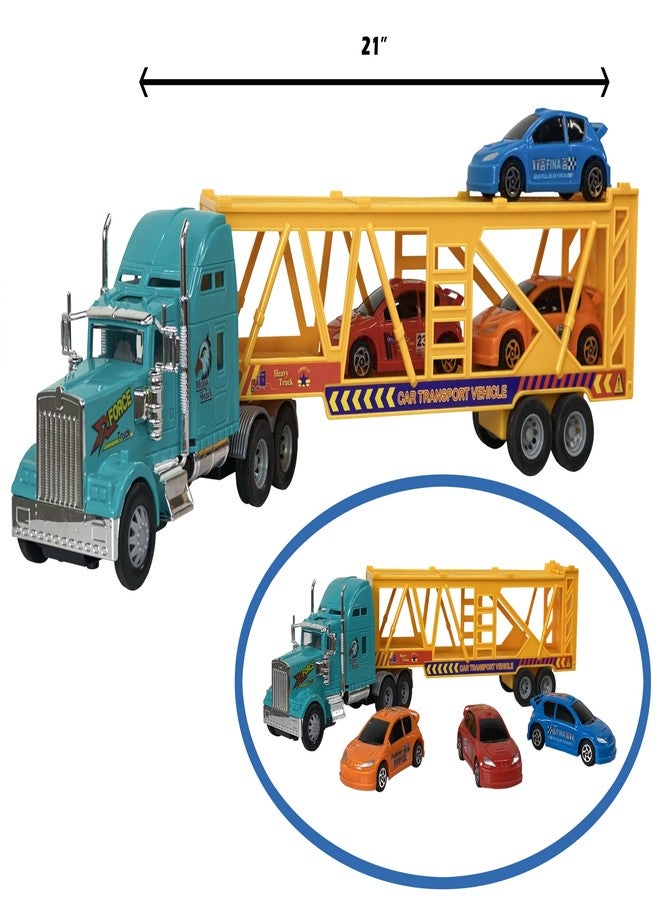 Big Daddy Heavy Duty Tractor Trailer Race Car Carrier Toy Truck with 3 Cars Bundle - Image 3