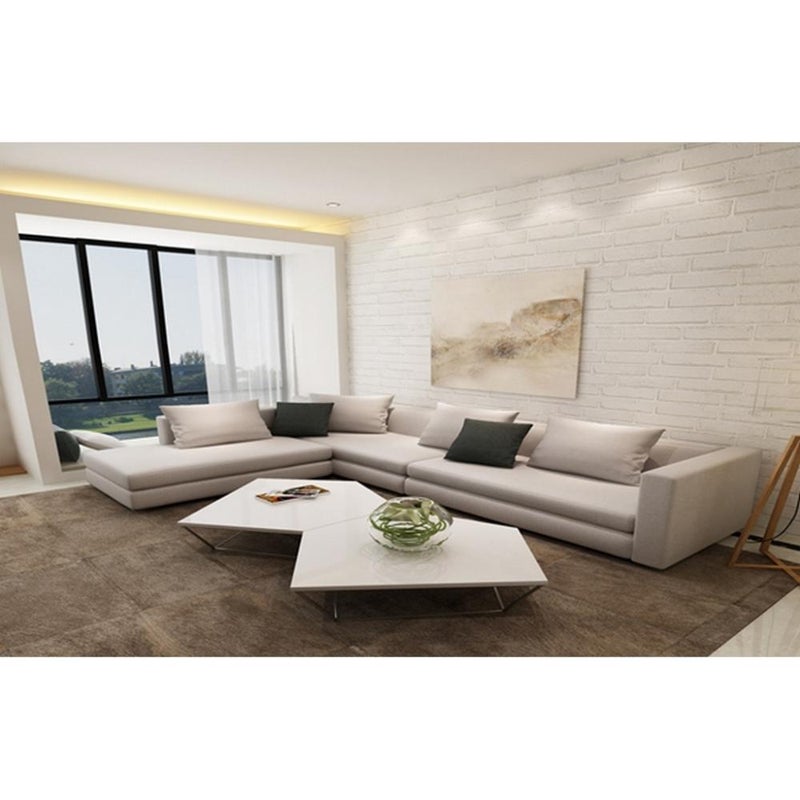 Betak Corner sofa made of suede wood and linen fabric - beige - Image 1