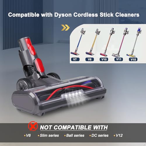 HESTIA Hardwood Floor Attachment for Dyson V7 V8 V11 V15 SV10 SV12 SV14 Cordless Stick Vacuum Cleaners VShaped Roller Brush LED Headlights Cleaner Head Replacement Parts - Image 3