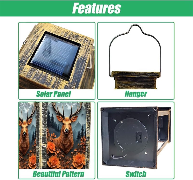 فانوس شمسي مع قرون الأيل والورود البرتقالية منظر طبيعي للجبال مصباح خارجي معلق 13.5 بوصة H - Image 4