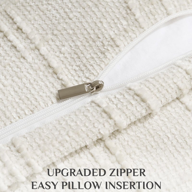 Softalker Spring 18x18 Inch Chenille Throw Pillow Covers - Cream White Set of 2, Accent Farmhouse Decorative Textured Neutral Boho Pillow Cases Easter for Couch Sofa Bed Living Room, Home Decor - Image 3