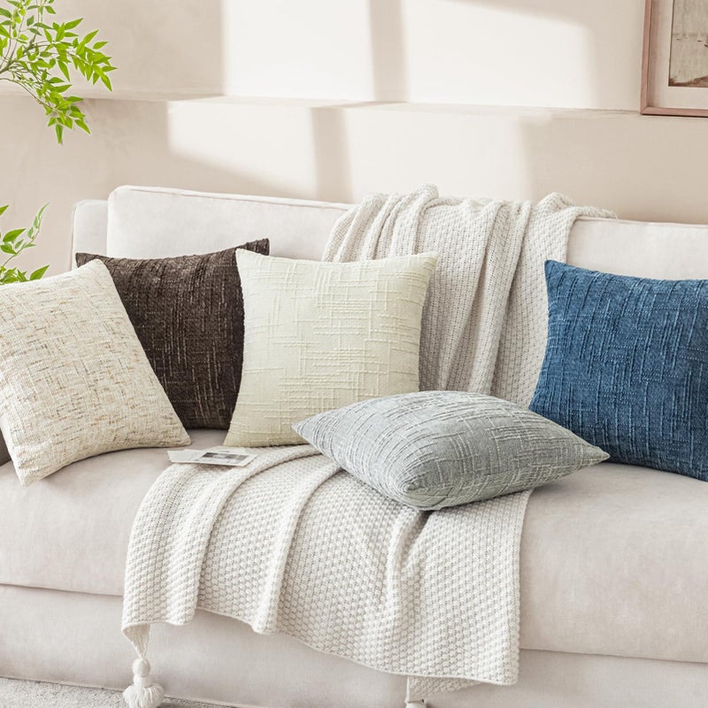 Softalker Spring 18x18 Inch Chenille Throw Pillow Covers - Cream White Set of 2, Accent Farmhouse Decorative Textured Neutral Boho Pillow Cases Easter for Couch Sofa Bed Living Room, Home Decor - Image 4