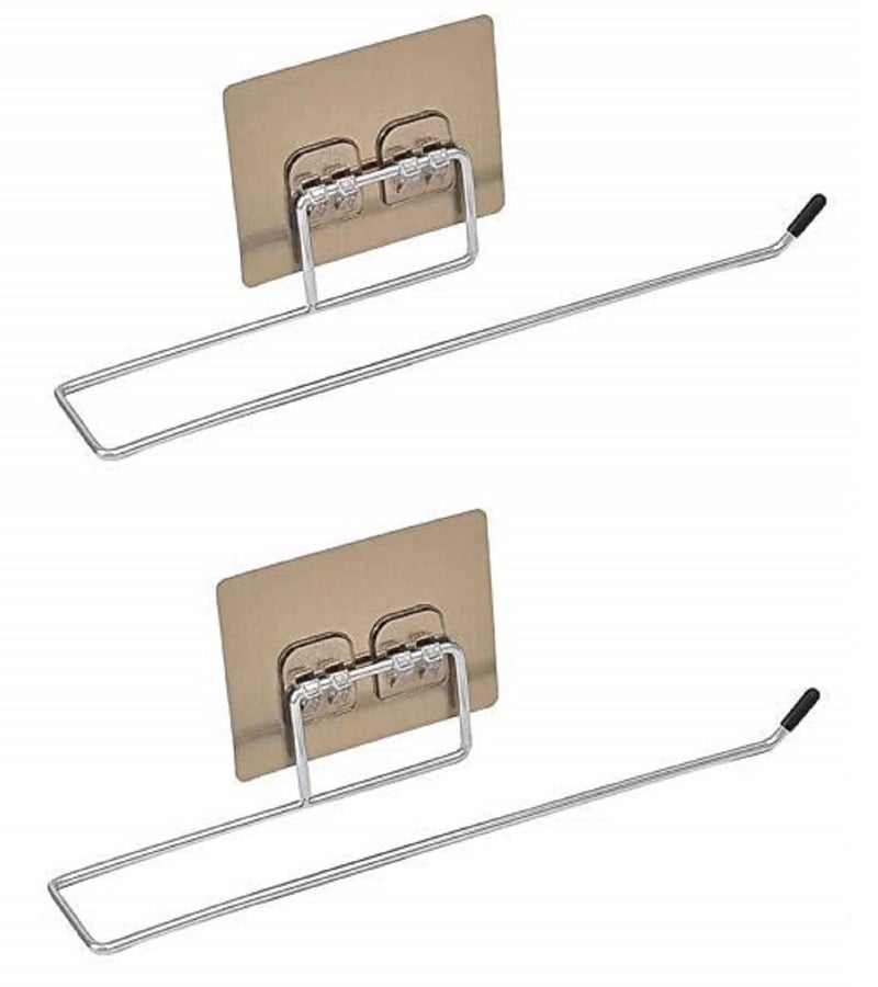 RECLUSE Pack of 2 Stainless Steel Toilet Paper Roll Holder with Magic Sticker Pad | Tissue roll Hanger | Stainless Steel Washable Stick Hook Rack Bathroom & Kitchen Storage Accessories Wall Mounted - Image 1