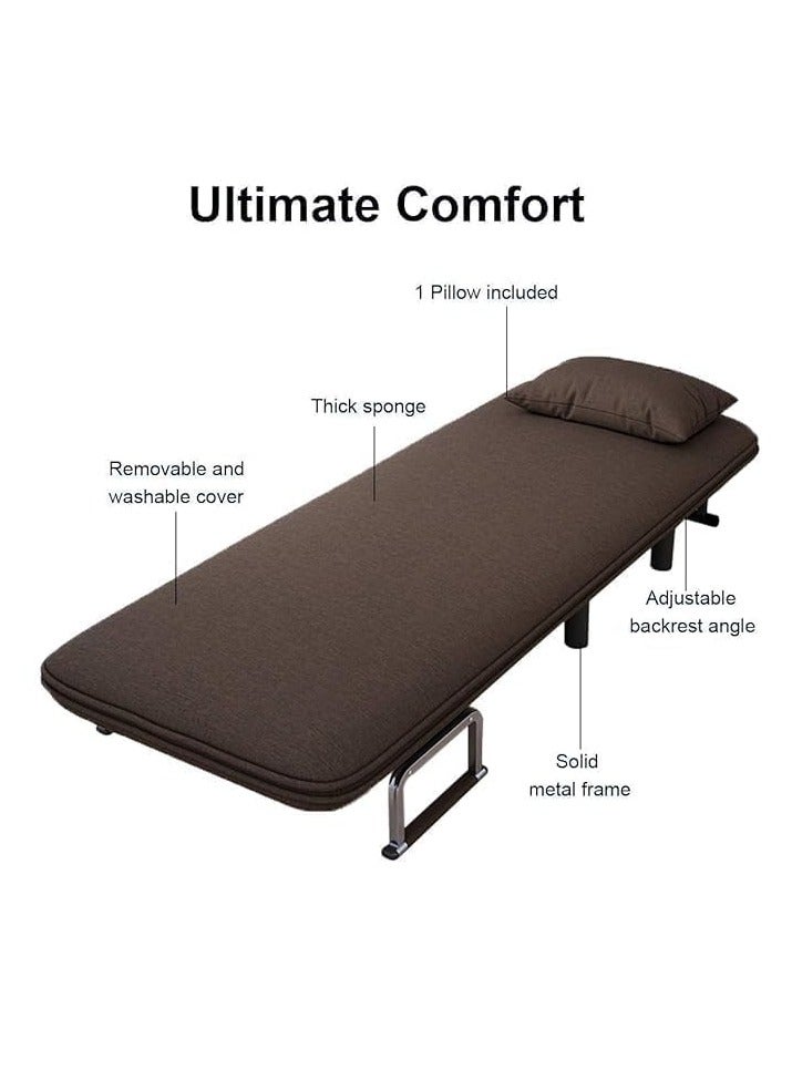 XiuWoo Convertible Chair Bed, Tri-Fold Sofa Bed with Adjustable Backrest & Pillow, Leisure Chaise Lounge Couch with Sturdy Steel Frame for Home & Office, Comfortable Sleeper Chair 65 * 190cm Coffee  - Image 4