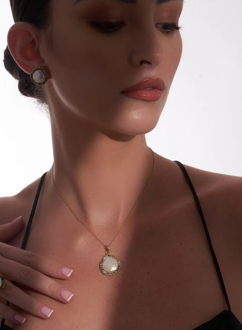 هزمير جولري Bátor Baroque Pearl &amp; Gemstone Necklace in Gold Plated Silver