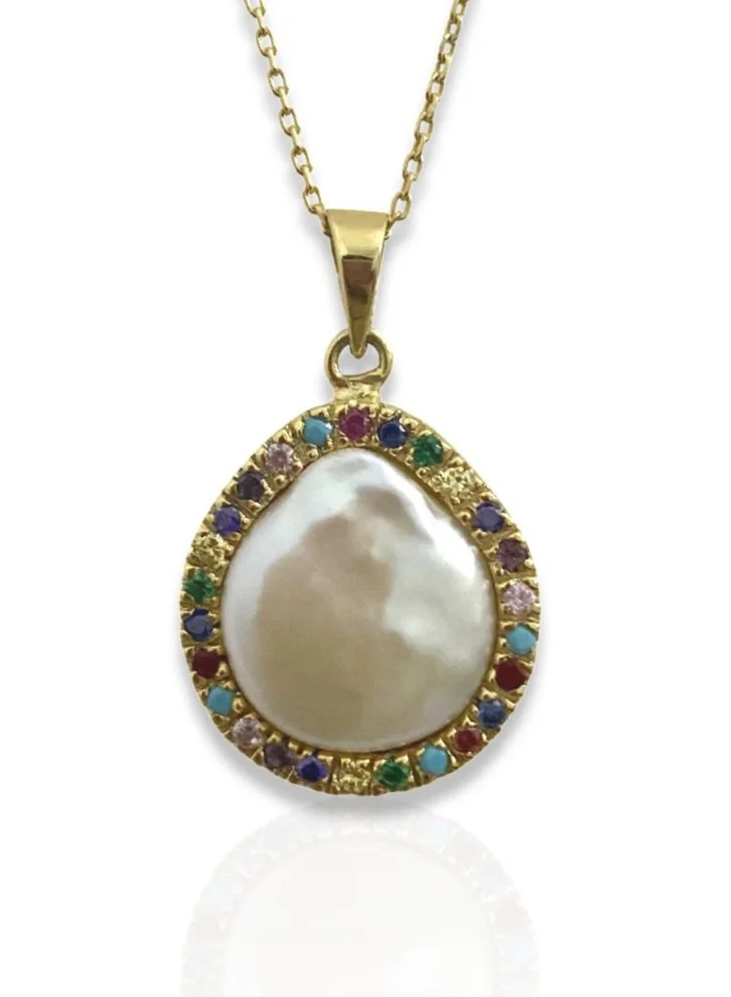 Hzmer Jewellery Bátor Baroque Pearl & Gemstone Necklace in Gold Plated Silver