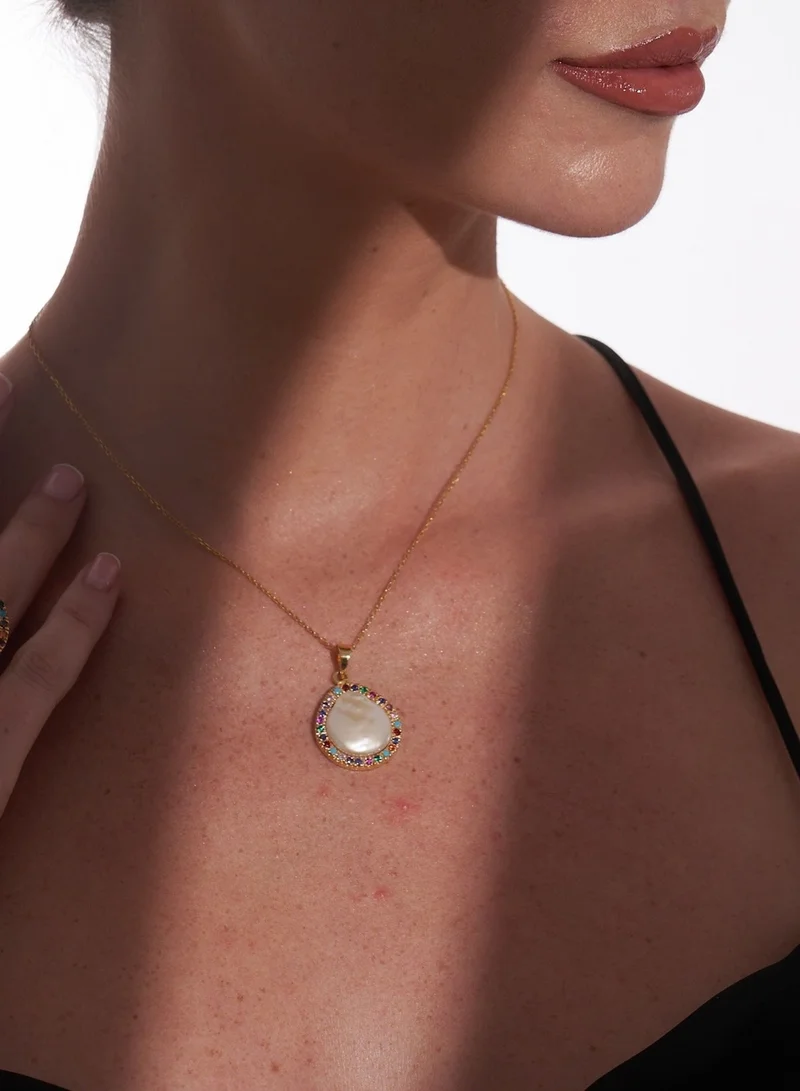 Hzmer Jewellery Bátor Baroque Pearl & Gemstone Necklace in Gold Plated Silver
