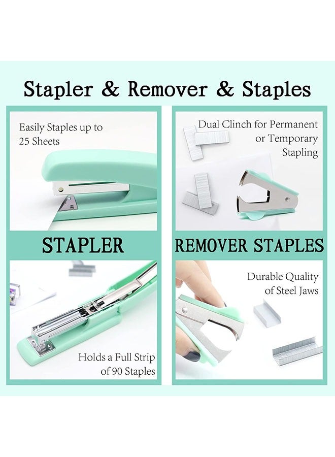YelaJoy Office Supplies,Desk Accessories,Stapler and Tape Dispenser Set for Women with Stapler,Tape Dispenser,Staple Remover, Staples, Clips, Scissor and Tabs for Students, Office Clerks(Green)  - Image 5