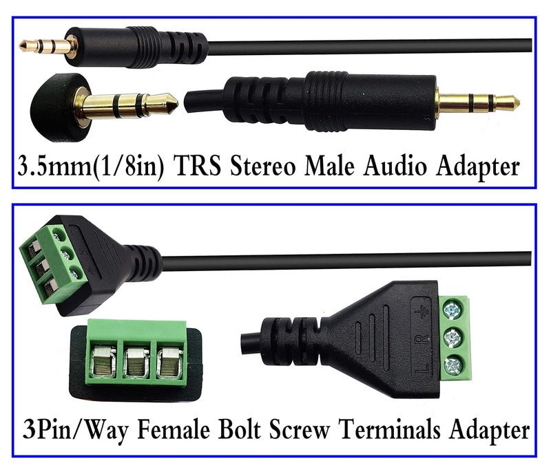 zdyCGTime 3.5mm Screw Terminal Block Cable 3.5mm (1/8inch) Stereo Audio Male to 3 Pin/Way Female Bolt Screw AV Headphone Type Adapter Cable（30CM/2Packs)(3Pole/M) - Image 5