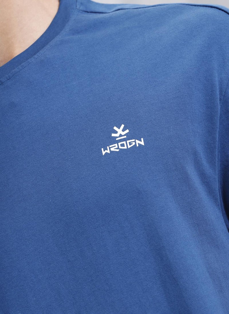 Wrogn Oversized Crew Neck T-Shirt With Hd Print | Blue - Image 5