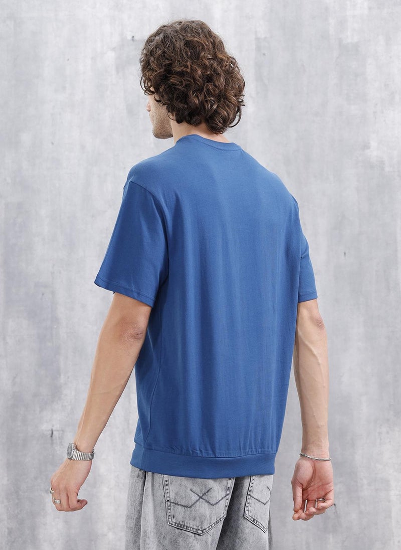 Wrogn Oversized Crew Neck T-Shirt With Hd Print | Blue - Image 3