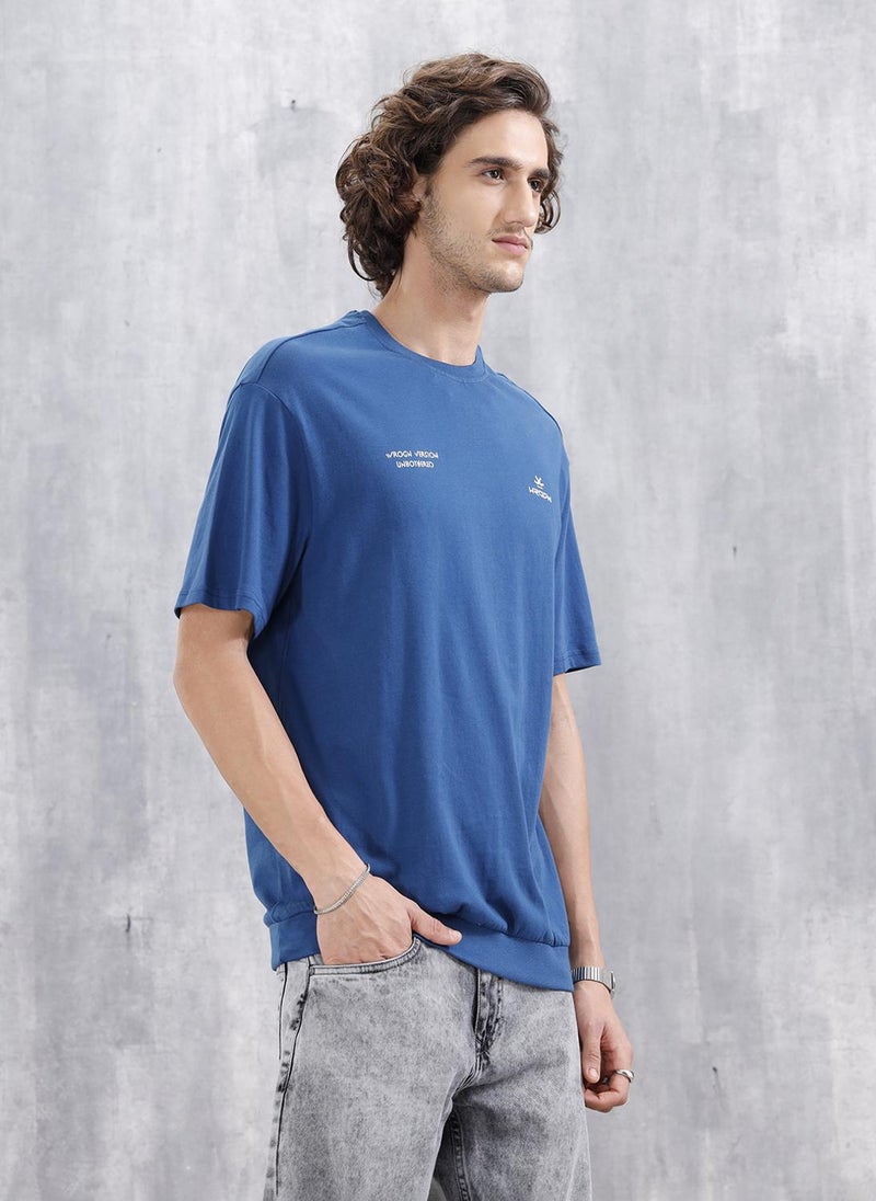 Wrogn Oversized Crew Neck T-Shirt With Hd Print | Blue - Image 4