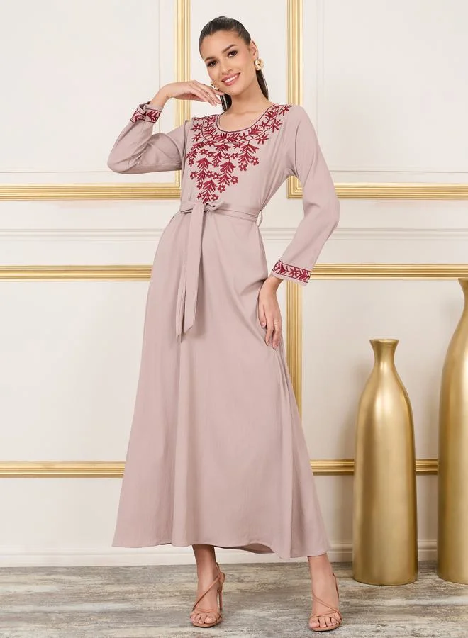Styli Thread Embroidered Self Tie Up Jalabiya