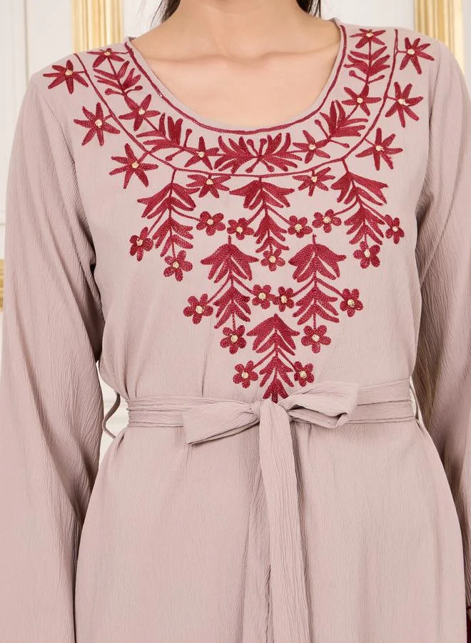 Styli Thread Embroidered Self Tie Up Jalabiya