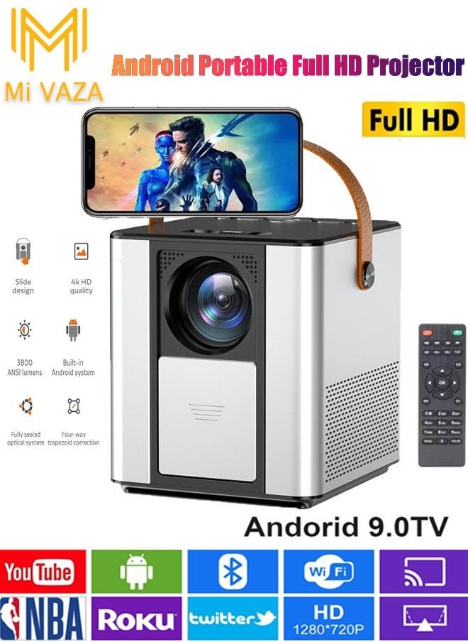 LCD Projector - Support HD 1080P/2K/4K - Support 180 Inches - Smart Projector with  Bluetooth 5.0 - Portable Mobile Home Theater - Suitable for Games, Office, Movies 