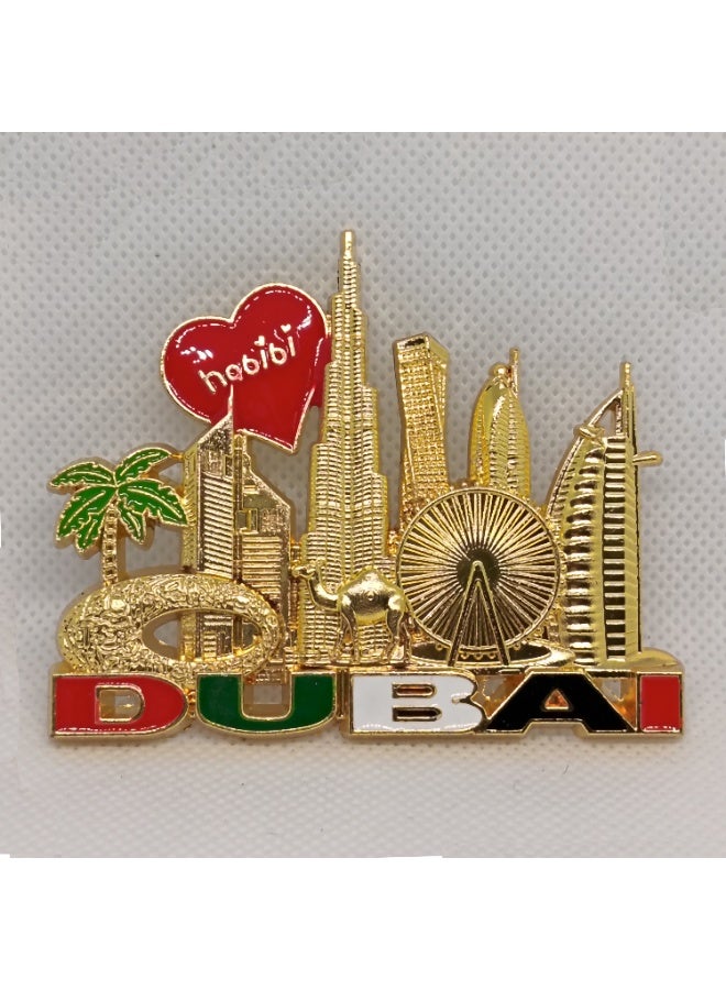 Q TRIPLE A Dubai Souvenir Metal Refrigerator Magnet | Dubai Iconic Landmarks, Cute Camel & Palm Tree | Best Gift for Friends & Family | Design-1, Golden Colour - Image 1
