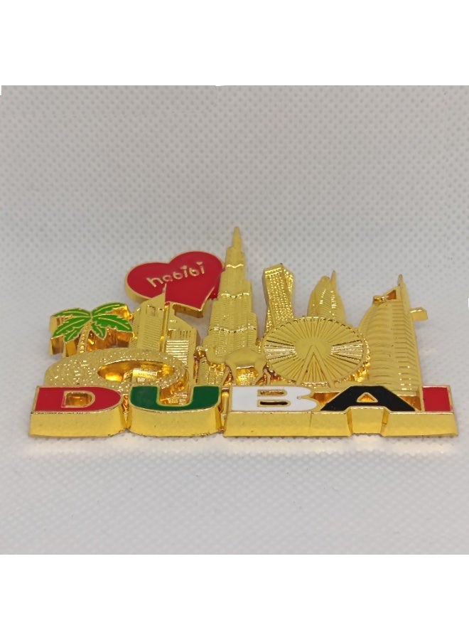 Q TRIPLE A Dubai Souvenir Metal Refrigerator Magnet | Dubai Iconic Landmarks, Cute Camel & Palm Tree | Best Gift for Friends & Family | Design-1, Golden Colour - Image 2