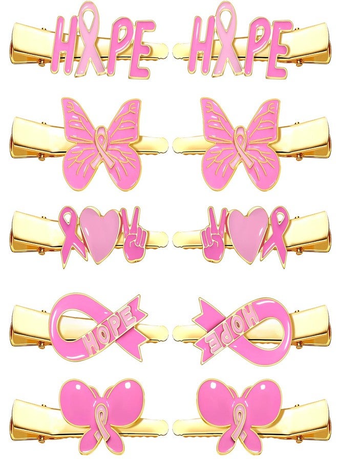 NLCAC 10 Pack Pink Ribbon Hair Clip for Women Breast Cancer Awareness Accessories Pink Ribbon Hope Heart Butterfly Hair Clip Barrettes Breast Cancer Support Survivor Gifts - Image 1