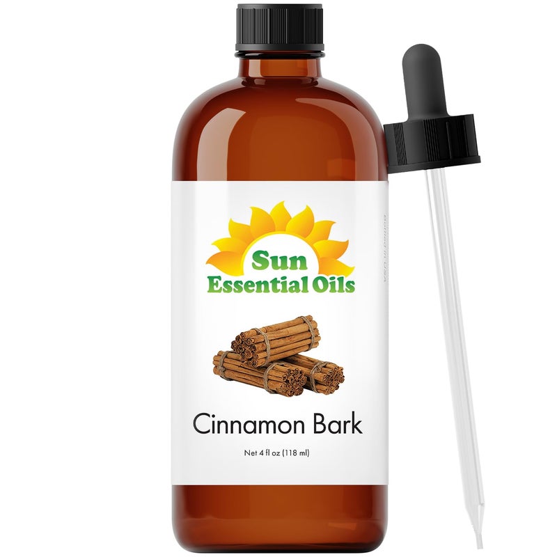 Sun Essential Oils - Cinnamon Bark Essential Oil (4 oz) with Dropper for Diffuser, Aromatherapy Massage, Skin & Hair, Fragrance for Candle, Soap & Lotion Making at Home - Image 1