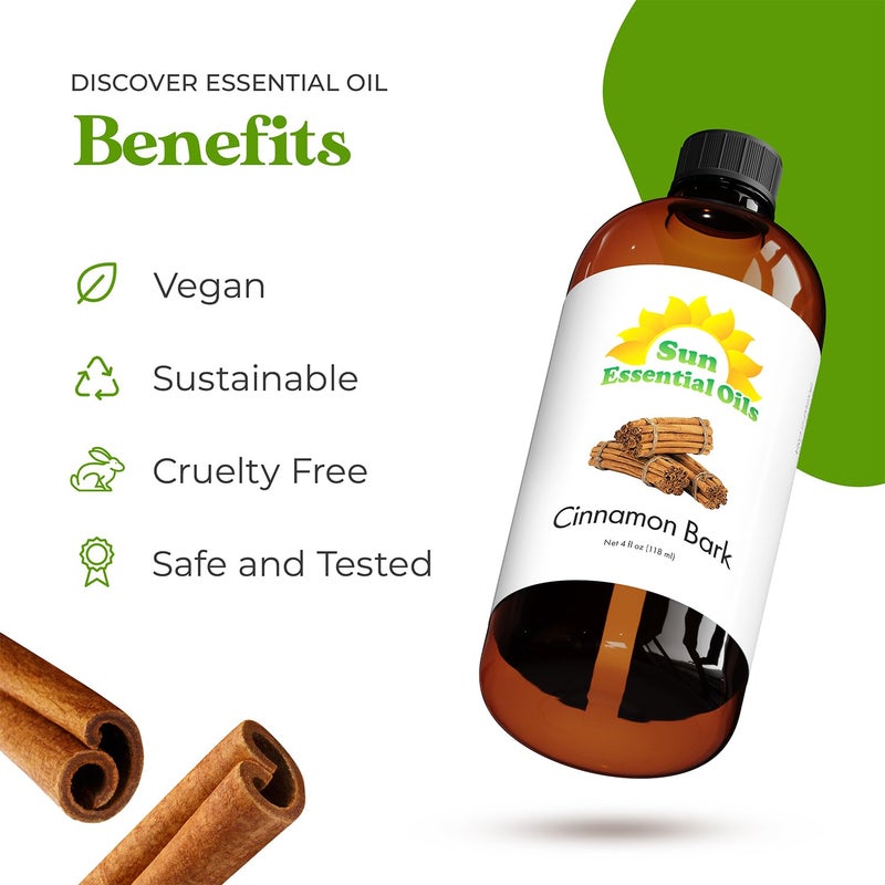 Sun Essential Oils - Cinnamon Bark Essential Oil (4 oz) with Dropper for Diffuser, Aromatherapy Massage, Skin & Hair, Fragrance for Candle, Soap & Lotion Making at Home - Image 3