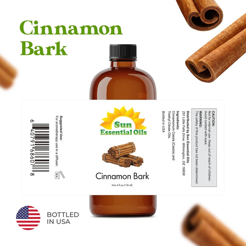 Sun Essential Oils - Cinnamon Bark Essential Oil (4 oz) with Dropper for Diffuser, Aromatherapy Massage, Skin & Hair, Fragrance for Candle, Soap & Lotion Making at Home - Image 2