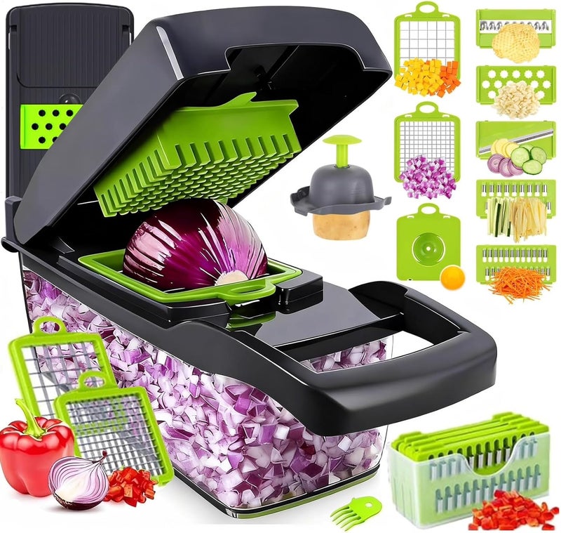 Putsea Vegetable Chopper Pro – 7 Stainless Steel Blades for Veggie chopper– Ergonomic Kitchen Gadget with Container, Easy Clean, Time Saving Mandoline Slicer Vegetable Cutter and Dicers - Image 1