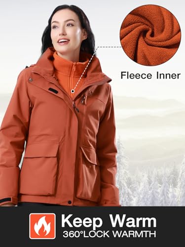 CAMEL CROWN Women's Ski Jacket 3 in 1 Winter Jacket Waterproof Jacket Windbreaker Snow Coat with Inner Warm Fleece Coat for Hiking Cycling Travel - Image 4
