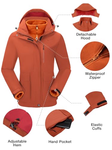 CAMEL CROWN Women's Ski Jacket 3 in 1 Winter Jacket Waterproof Jacket Windbreaker Snow Coat with Inner Warm Fleece Coat for Hiking Cycling Travel - Image 5
